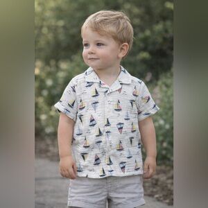 Baby Essentials Multicolor Sailboat Button Down Shirt